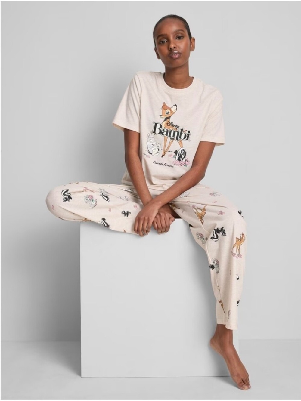 Disney NWT Bambi Graphic Women’s Pajama Set - Beige
